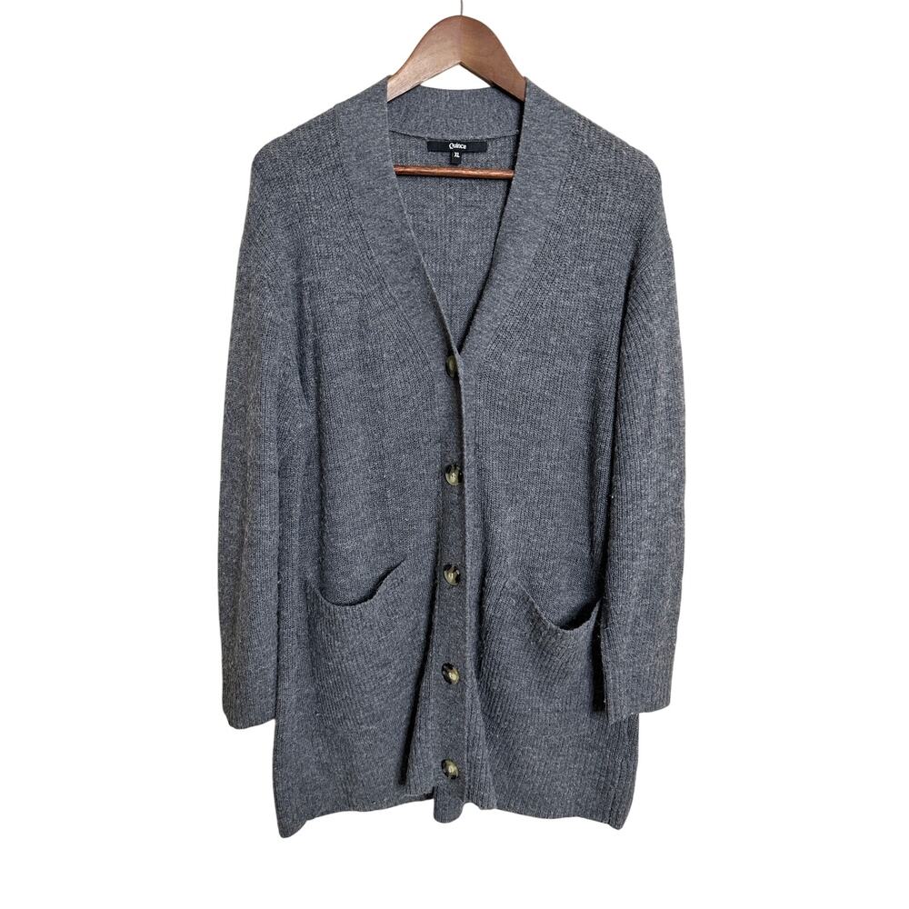 Quince Merino Wool Baby Alpaca Blend Cardigan Longline Gray Womans XL